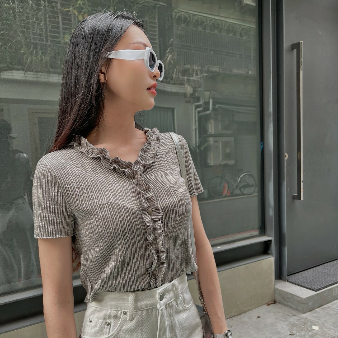 排釦小花滾邊上衣/二色