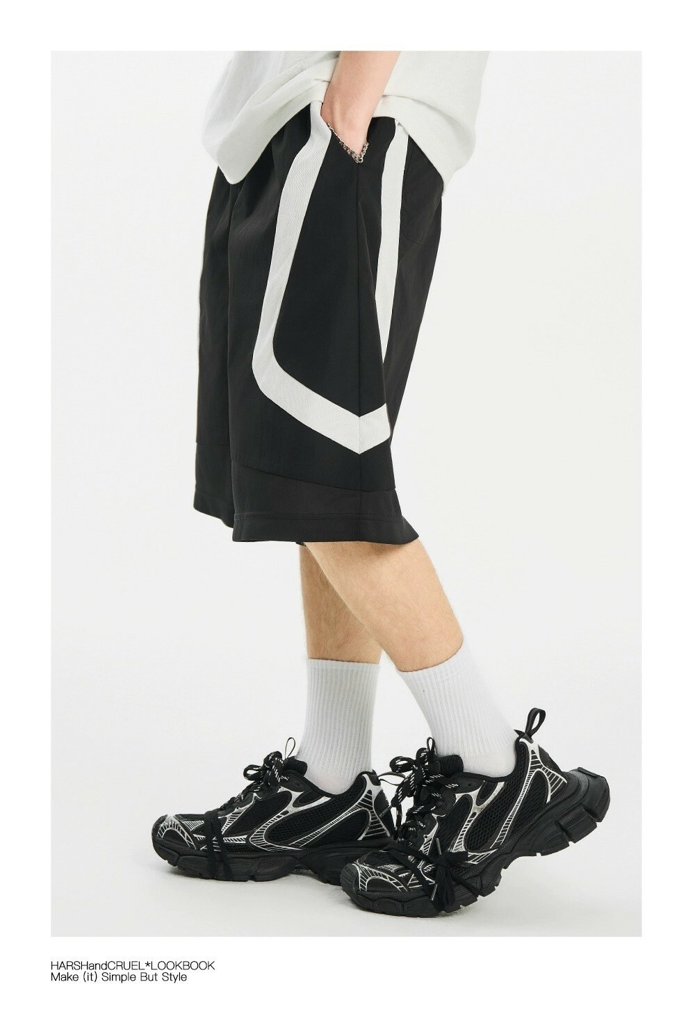 Harsh and Cruel 24SS 透氣網眼拼接垂墜感六分褲 HL242020185-1