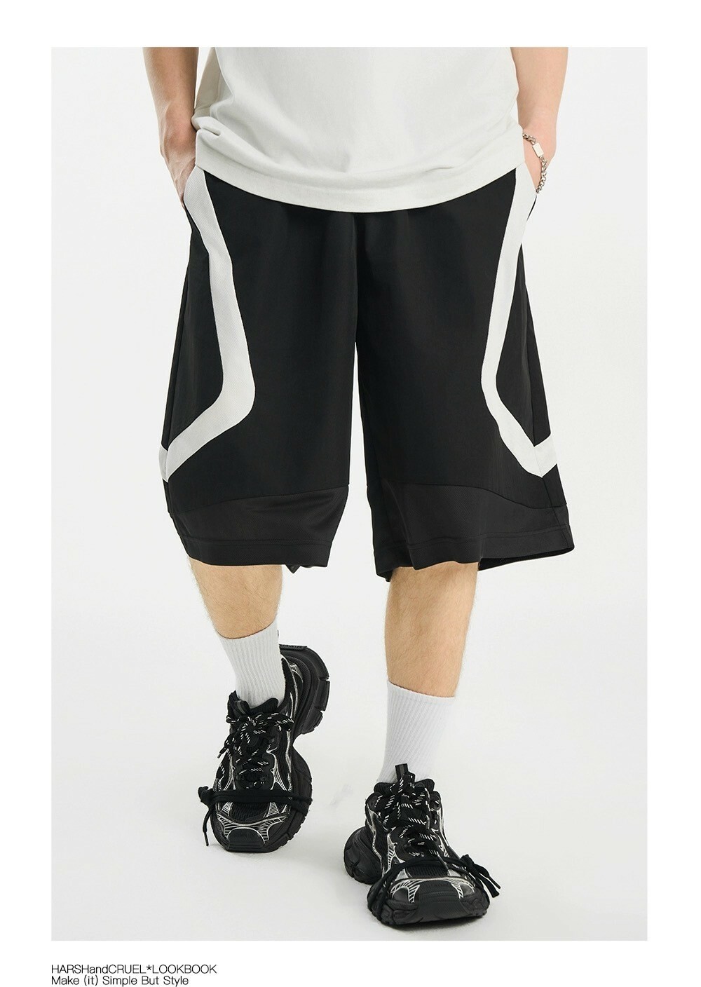 Harsh and Cruel 24SS 透氣網眼拼接垂墜感六分褲 HL242020185-1