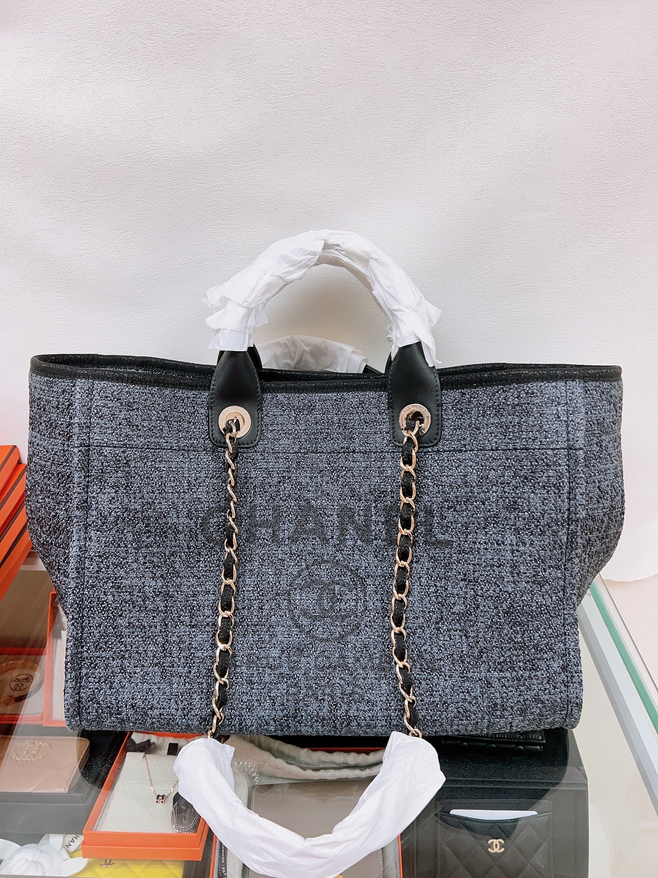 *Unused* Chanel deauville tote medium (dark grey)