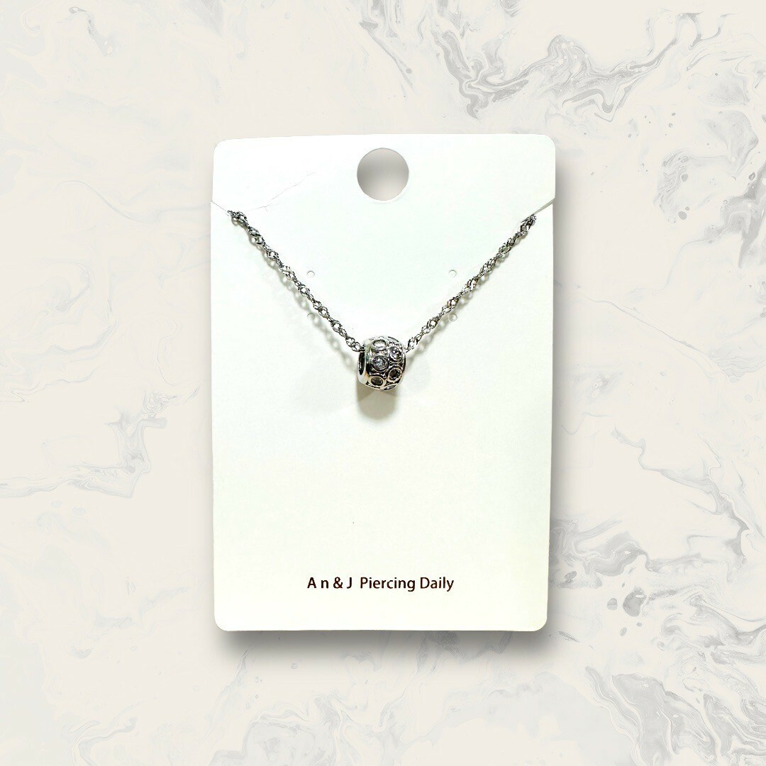 韓國直送項鍊 螺旋鍊 雙排列銀框白鋯珠珠