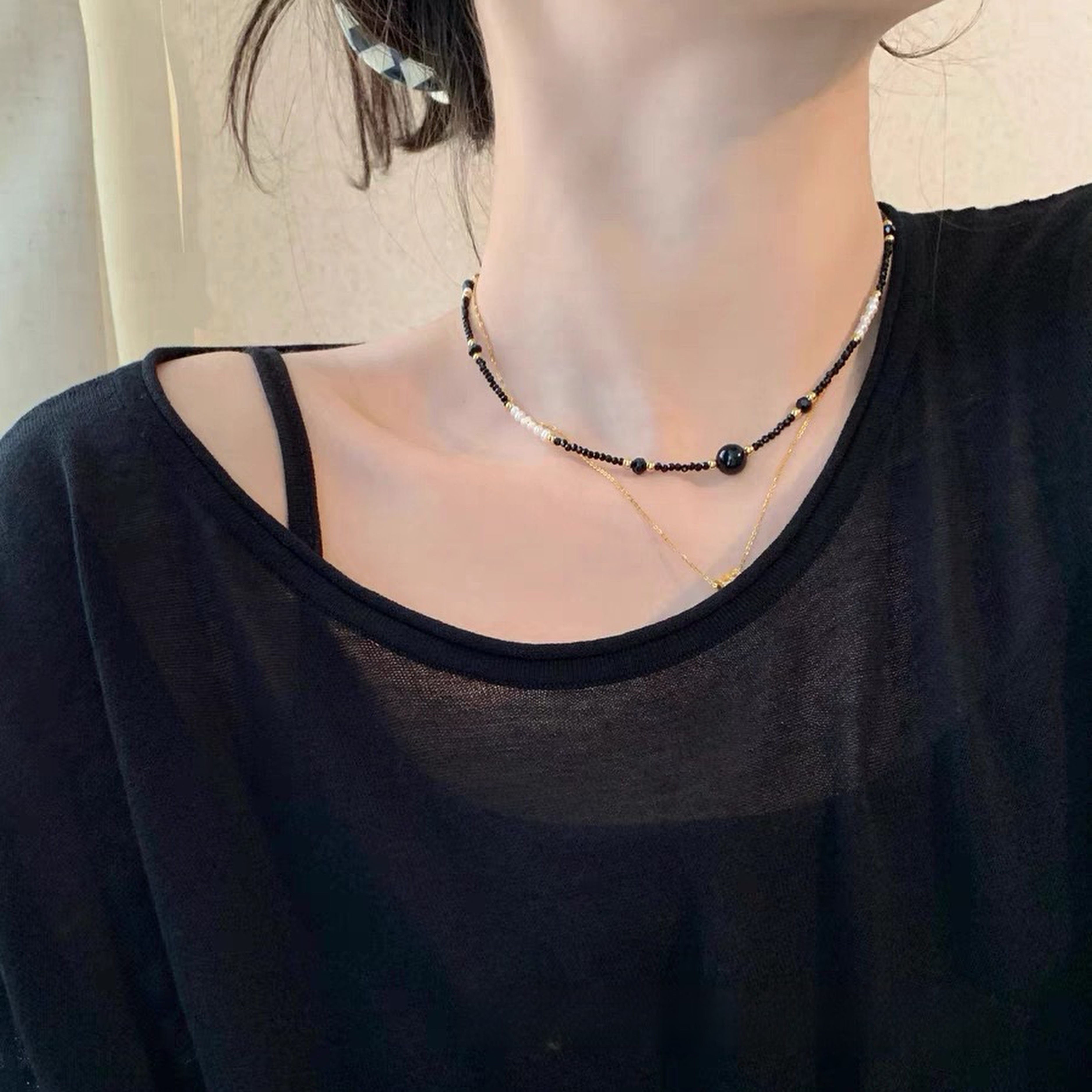 【黑珠韻】天然淡水珍珠黑瑪瑙氣質鎖骨鏈