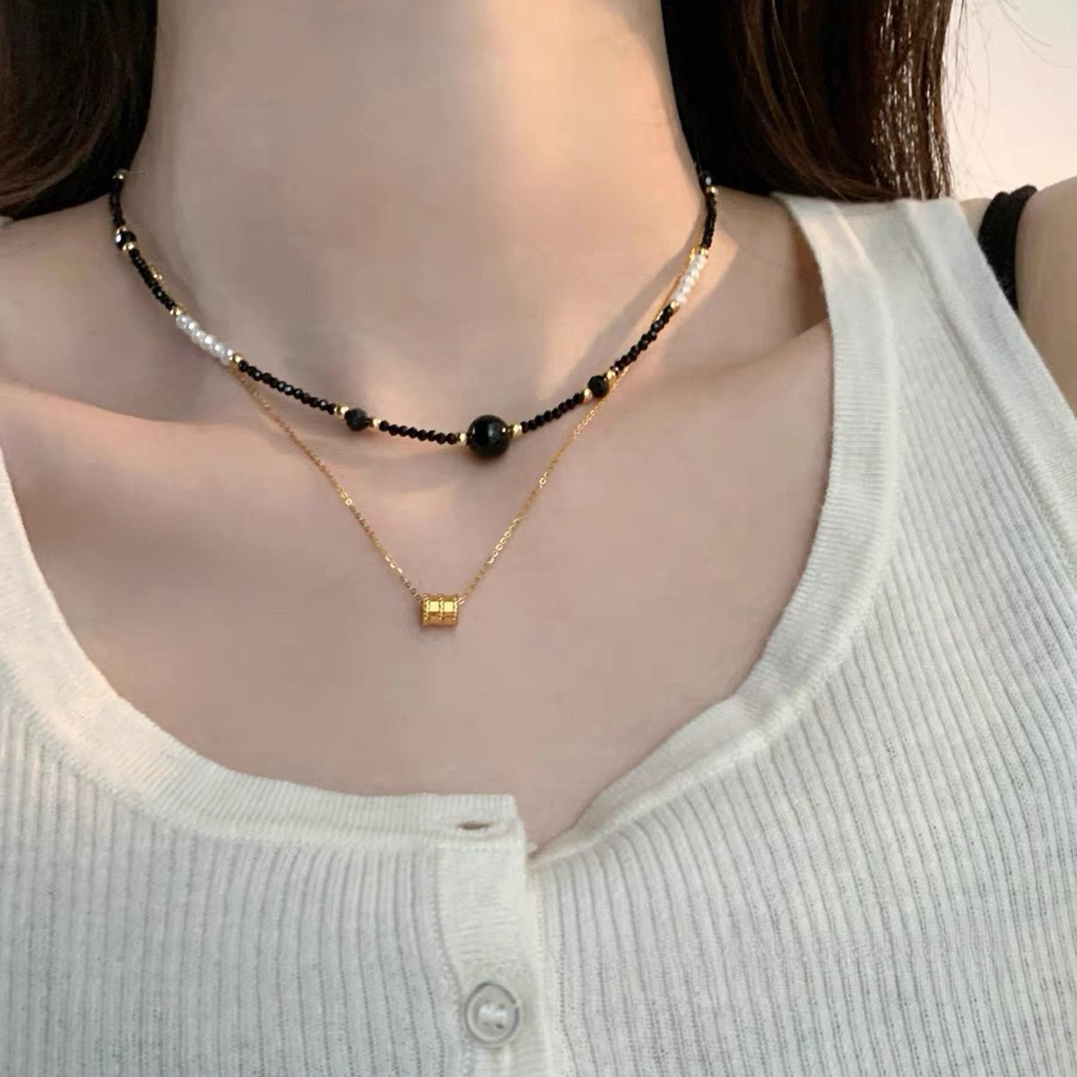 【黑珠韻】天然淡水珍珠黑瑪瑙氣質鎖骨鏈