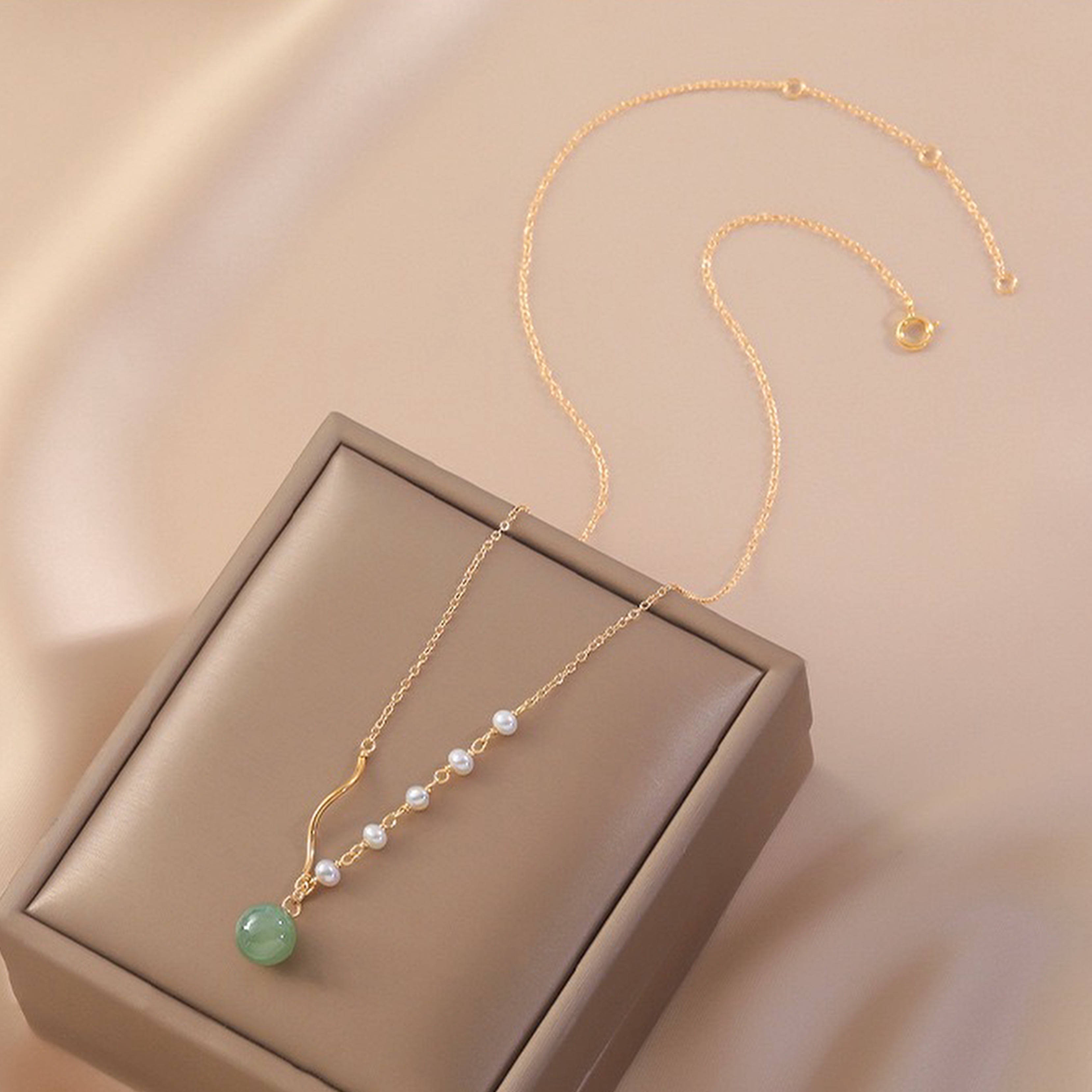 【翠金鏈】天然和天玉淡水珍珠14K金項鍊