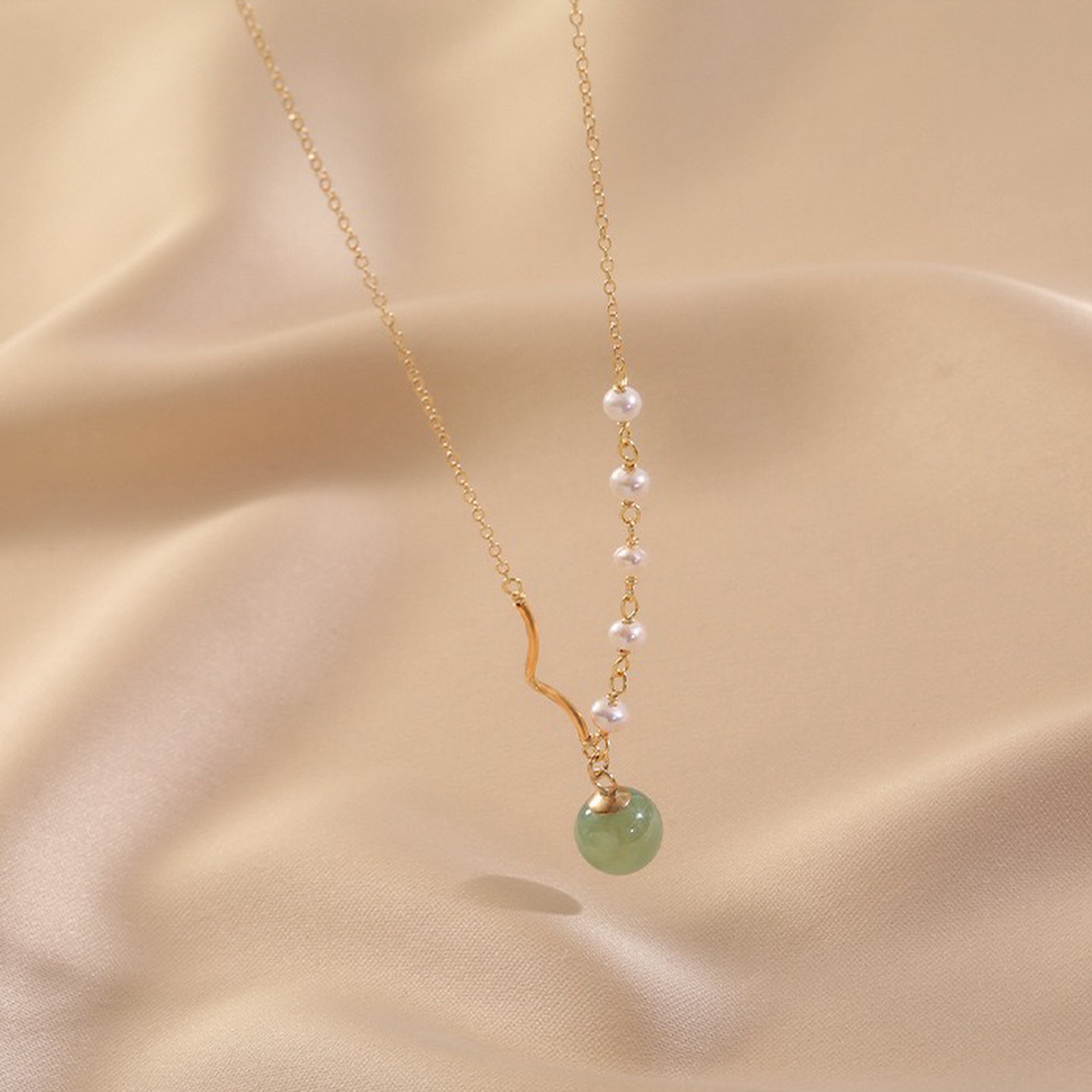 【翠金鏈】天然和天玉淡水珍珠14K金項鍊