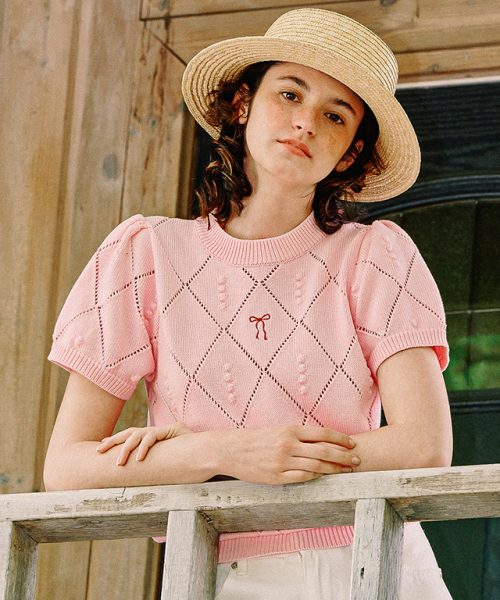 RONRON DIAMOND SCOTCH PUFF SHORT SLEEVE KNIT