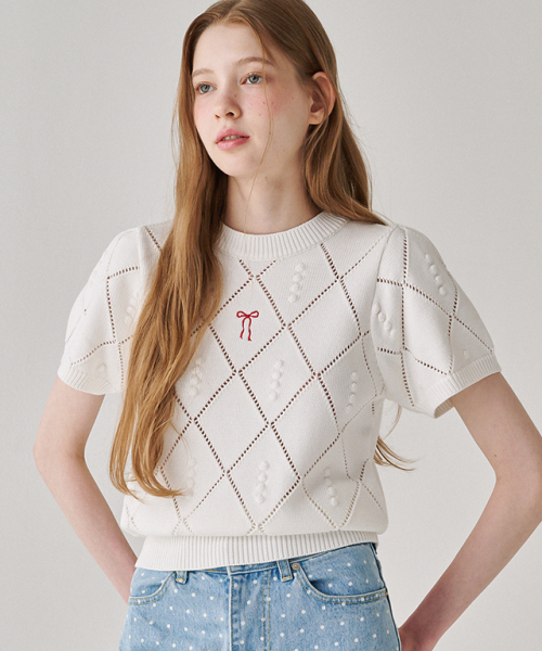 RONRON DIAMOND SCOTCH PUFF SHORT SLEEVE KNIT