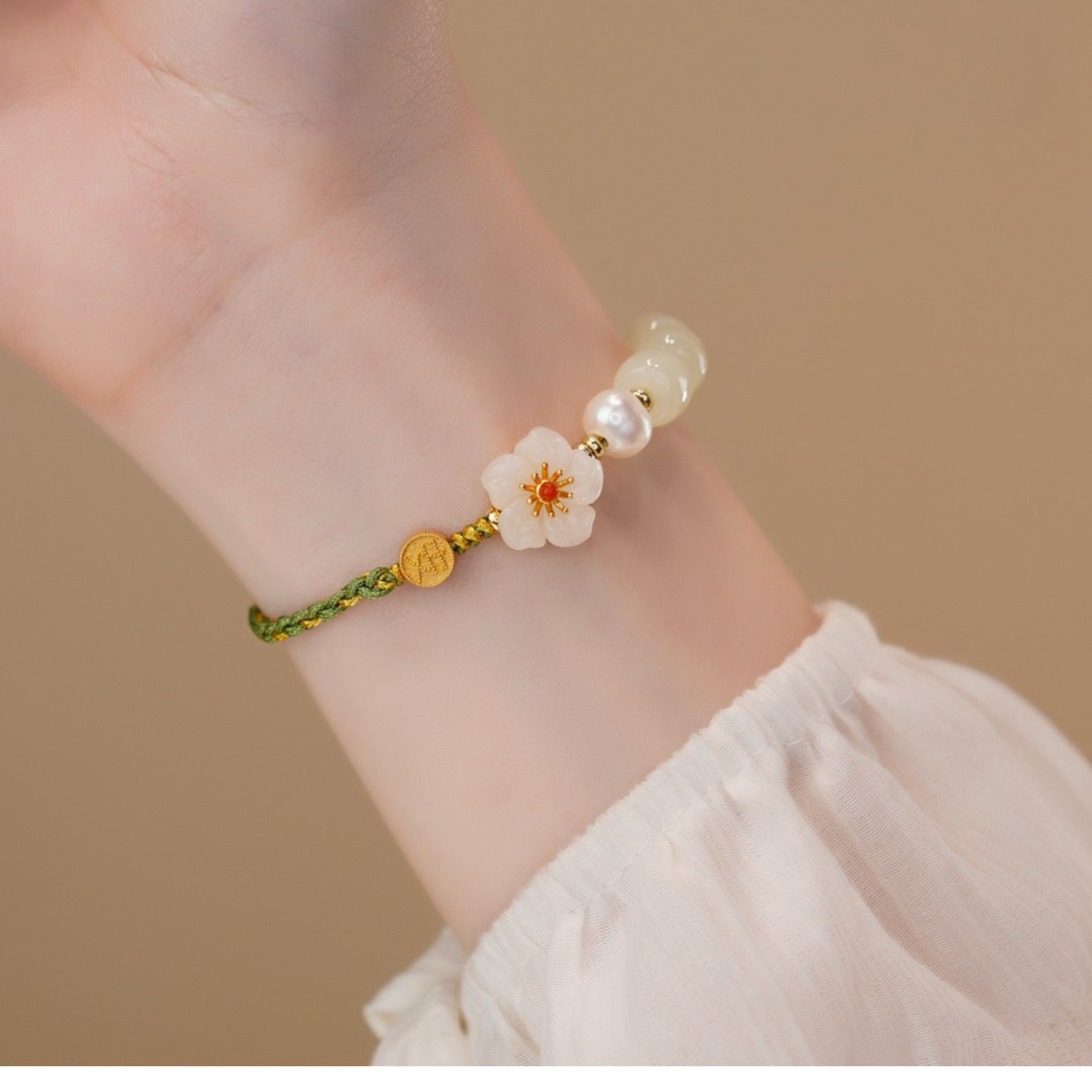 【春見】天然和田玉珍珠編織民族風手繩