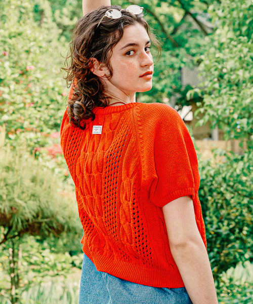 RONRON RIBBON BUTTON SHORT SLEEVE KNIT CARDIGAN