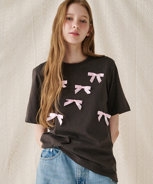 RONRON REAL RIBBON BOW T SHIRT