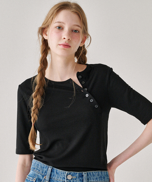 RONRON DIAGONAL HENRYNECK SHORT T SHIRT