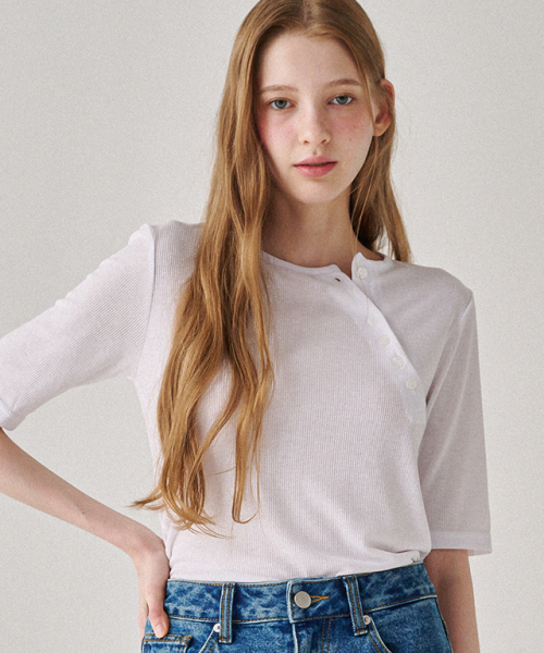 RONRON DIAGONAL HENRYNECK SHORT T SHIRT