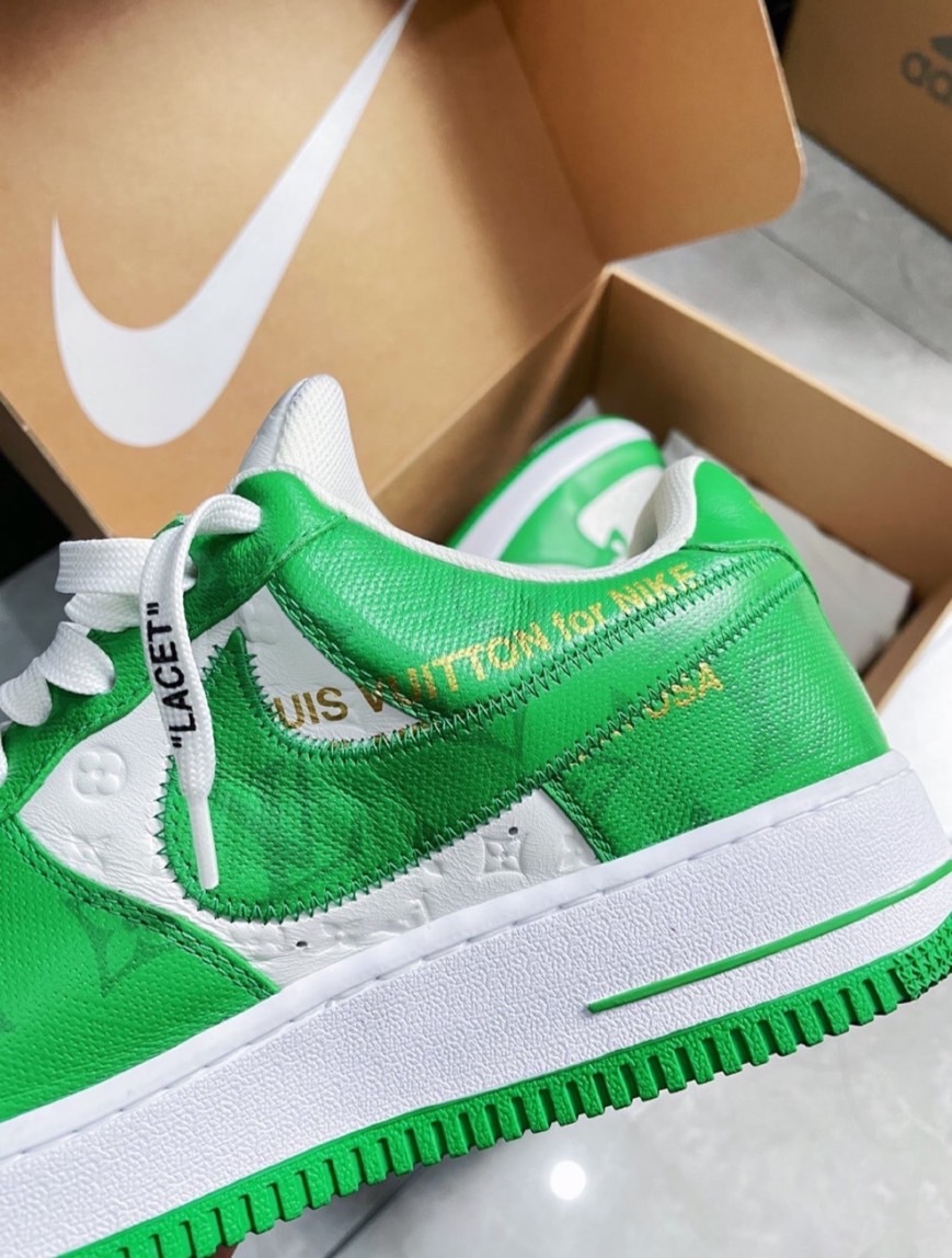 NIKE Air Force 1 Low x LOUIS VUITTON 聯名 牛皮 老花 綠色 休閒鞋 1A9V9V