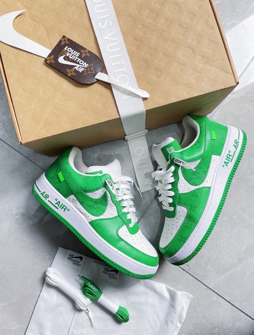 NIKE Air Force 1 Low x LOUIS VUITTON 聯名 牛皮 老花 綠色 休閒鞋 1A9V9V
