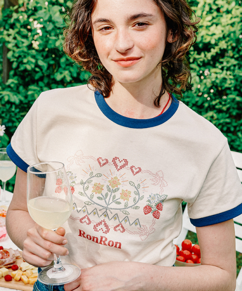 RONRON CROSS STITCH RASPBERRY RINGER T SHIRT
