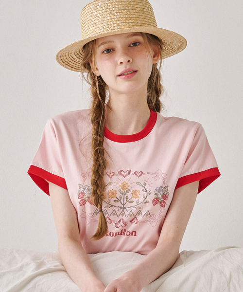 RONRON CROSS STITCH RASPBERRY RINGER T SHIRT