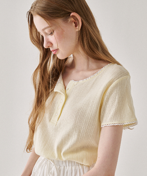 RONRON TORCHON LACE HENRYNECK T SHIRT