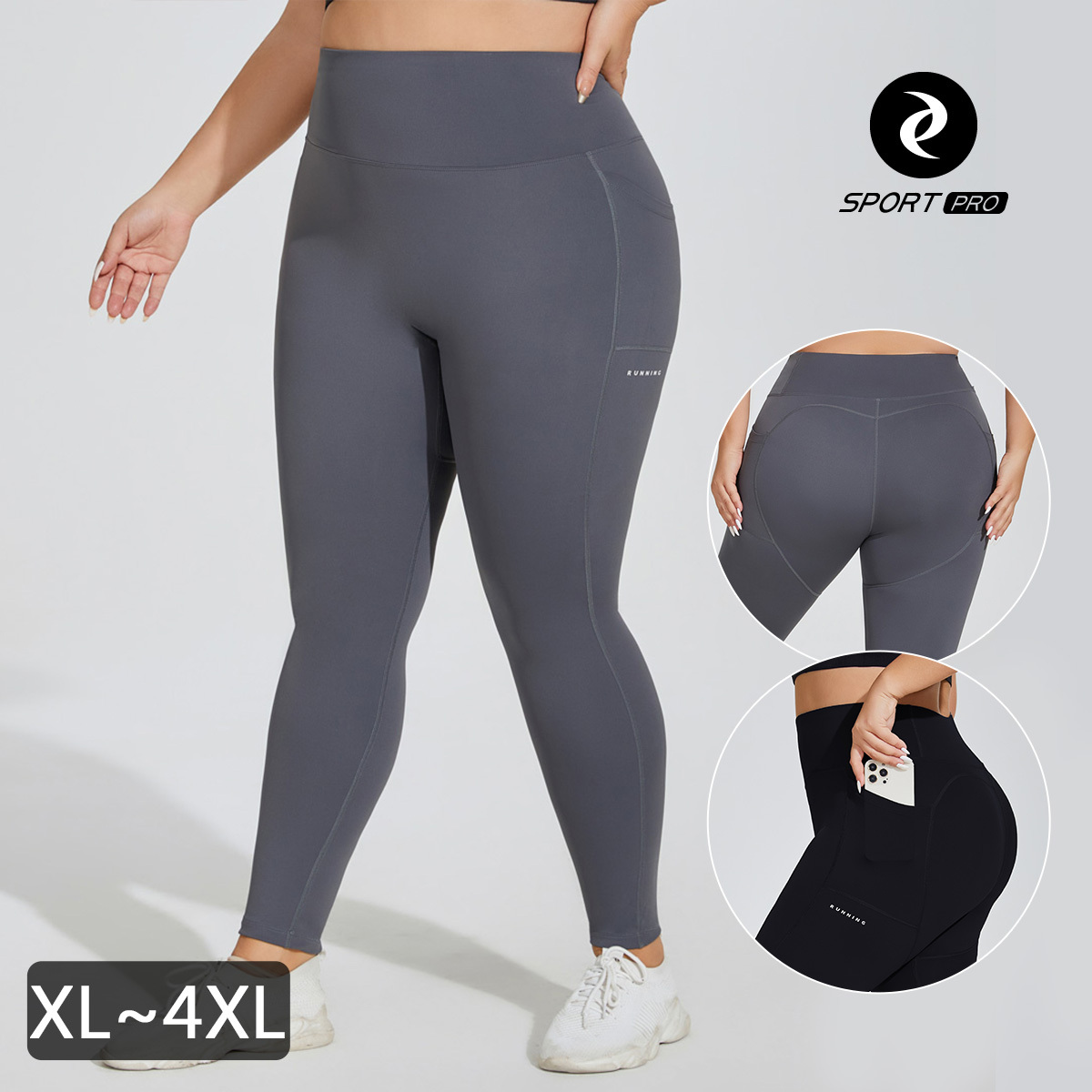 大碼中高腰收腹蜜臀口袋無尷尬線機能褲*