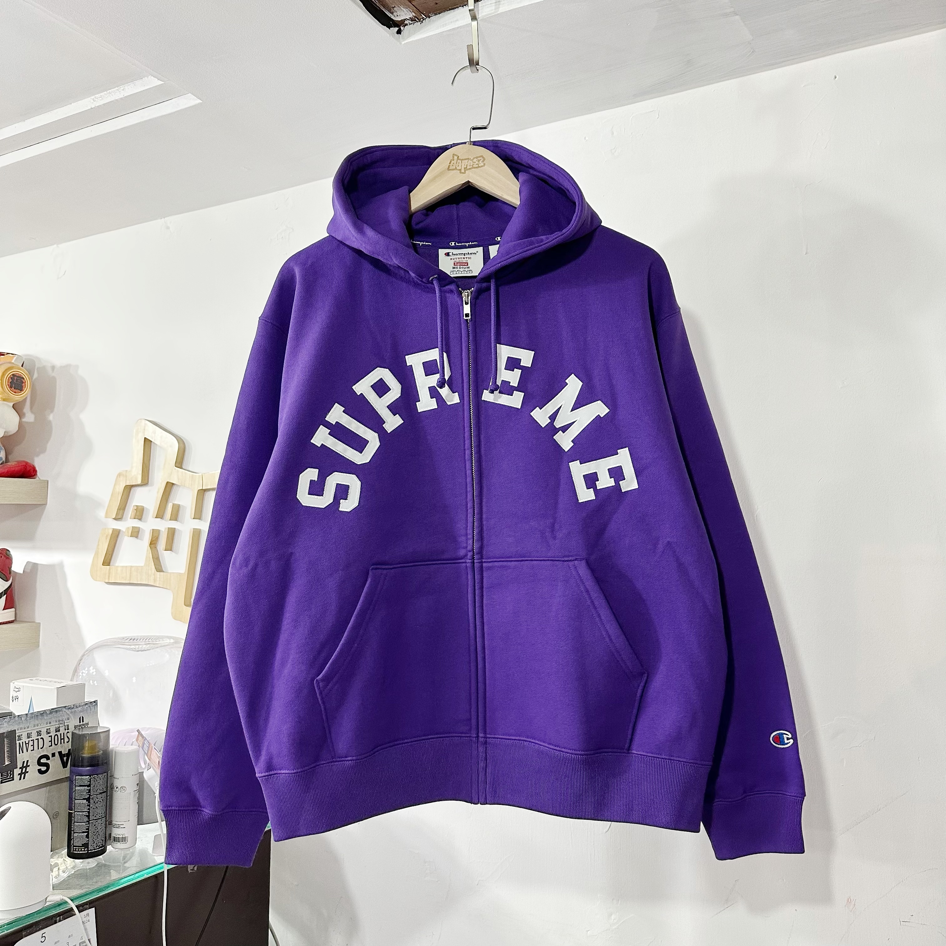 Supreme SS24 Champion Zip Up Hooded Sweatshirt Purple