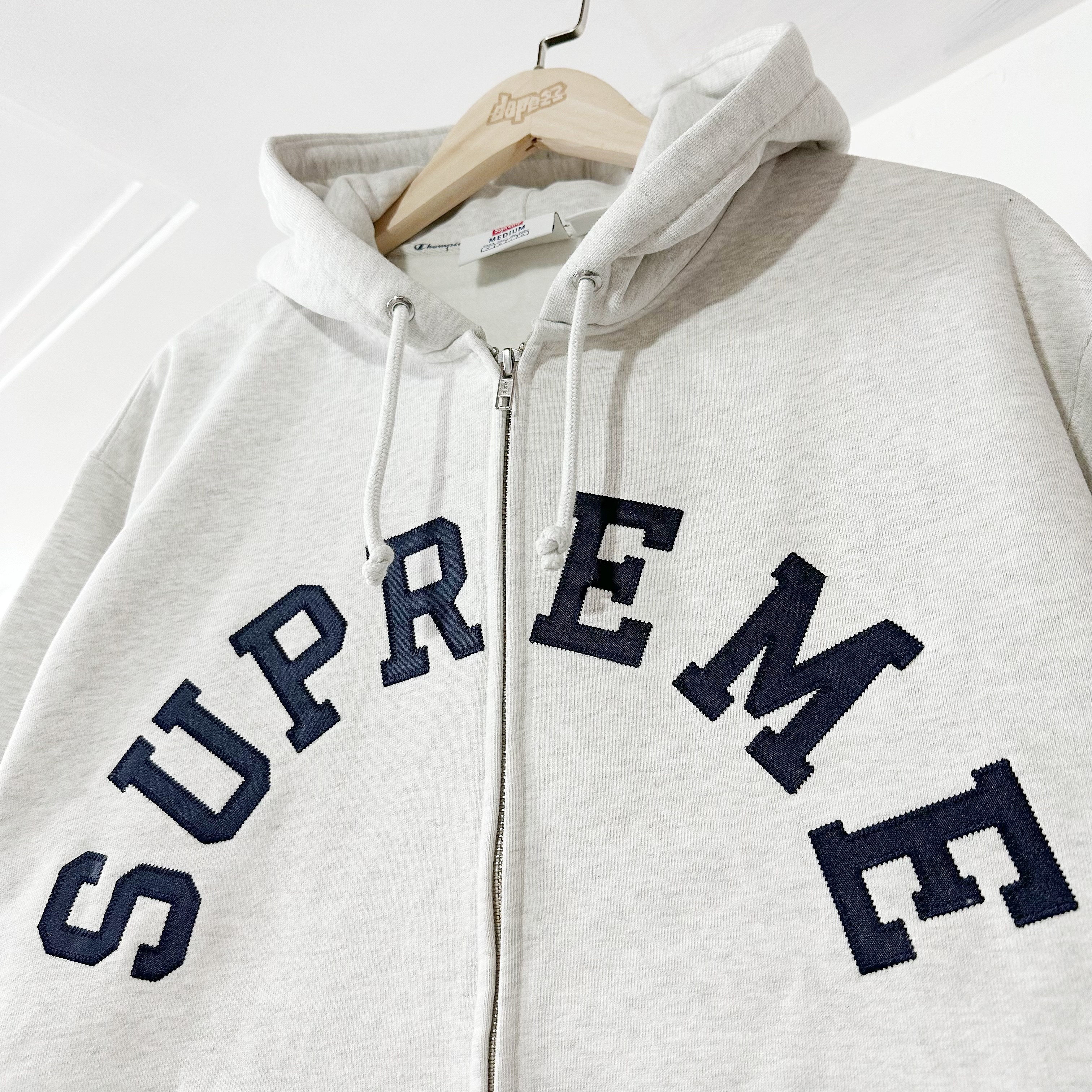 Supreme SS24 Champion Zip Up Hooded Sweatshirt Ash Grey