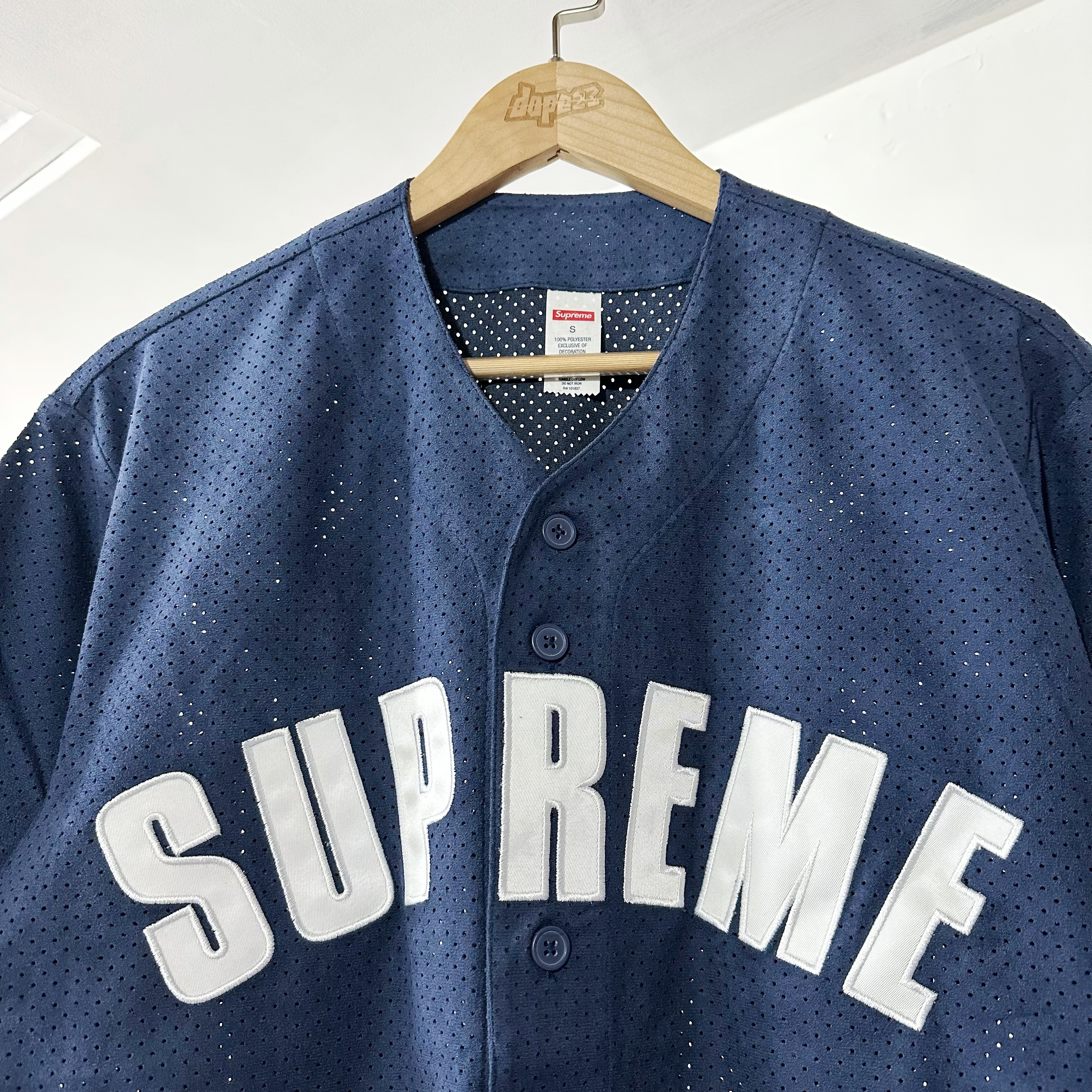 Supreme SS24 Ultrasuede Mesh Baseball Jersey Navy