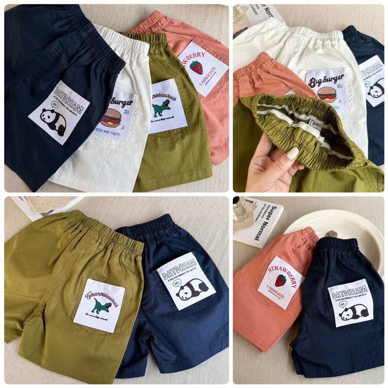 兒童後袋圖案薄款五分短褲-2400803