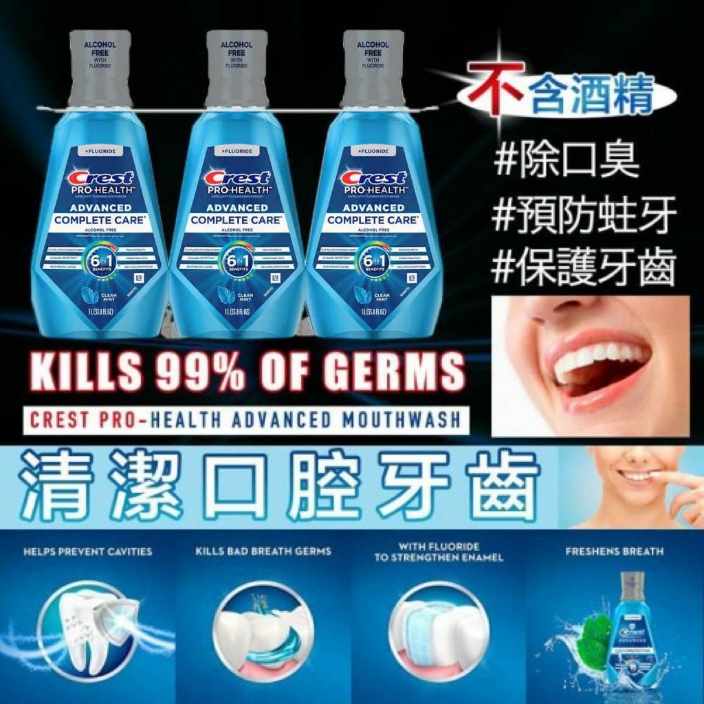 【現貨】Crest L051747 多重保護防蛀氟化物漱口水 (3支裝)