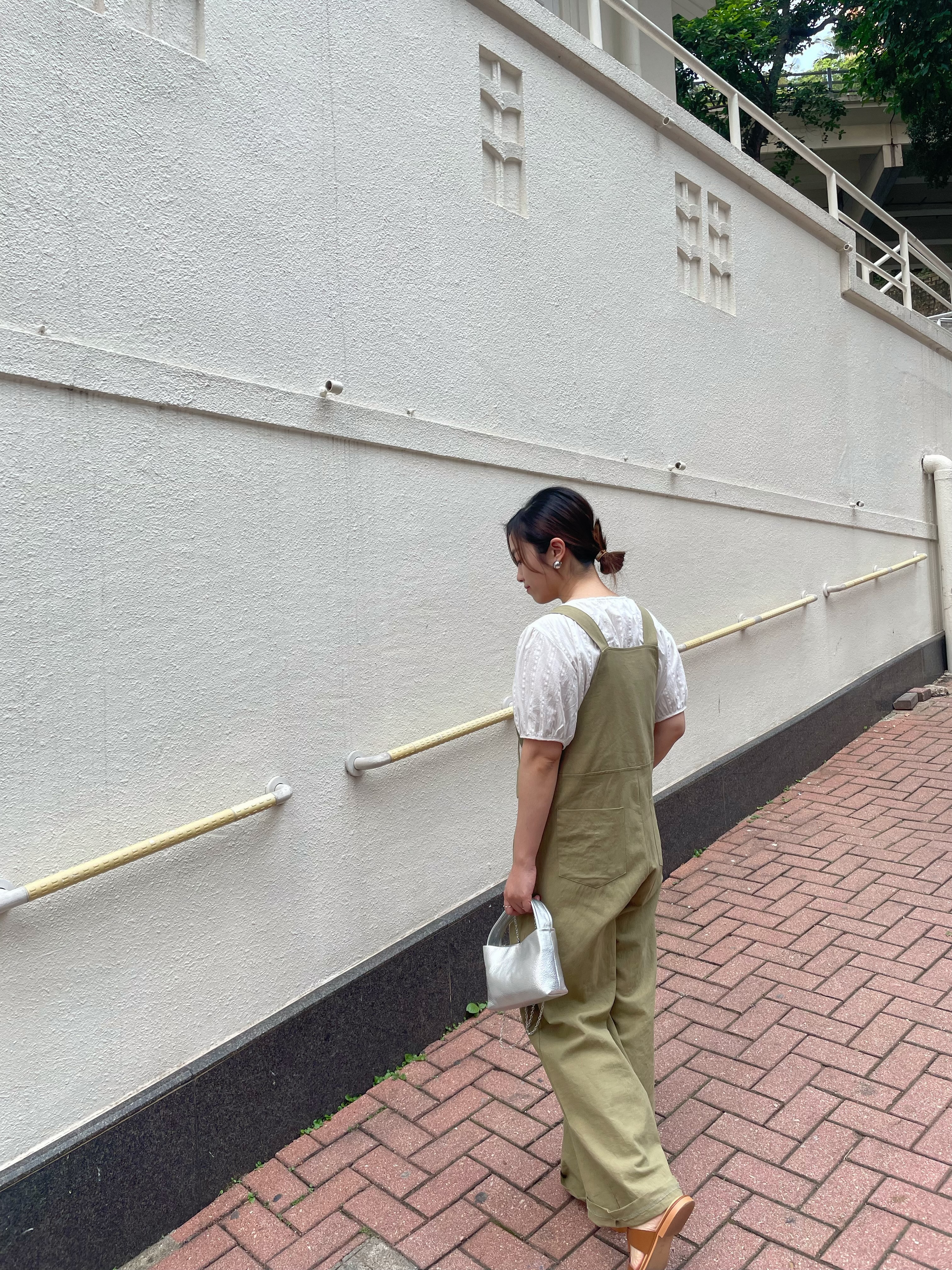 元氣Sparkling Water,圓圏扣薄直筒棉麻工人褲 ( 綠 )