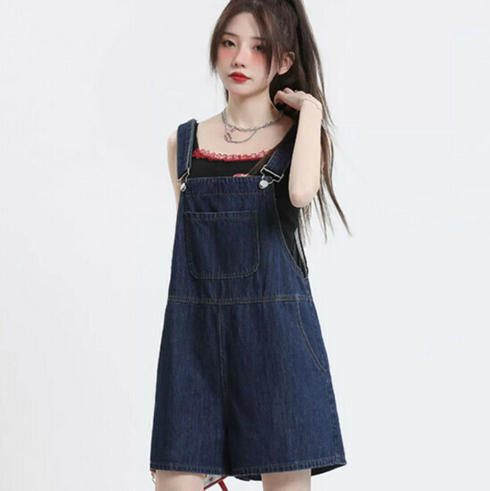 Hot Selling Bib Denim Shorts [Dark Blue] [XS-XL Sizes] (Please contact customer service to confirm the delivery size after placing the order)