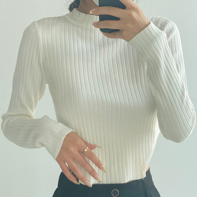 Hot selling threaded long-sleeved irregular knitted bottoming shirt (white) (S/M size) (contact customer service after placing the order to confirm the delivery size)
