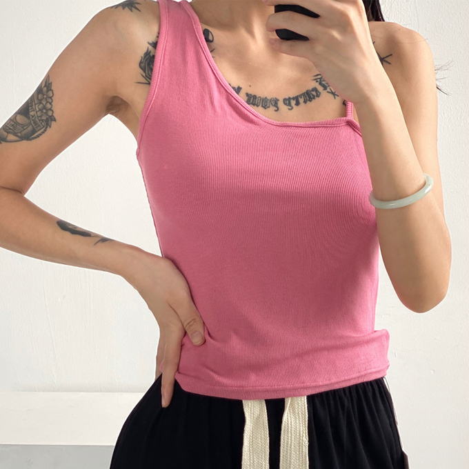 Hot selling shoulder thread asymmetric camisole (pink) (S/M size) (contact customer service after placing the order to confirm the delivery size)
