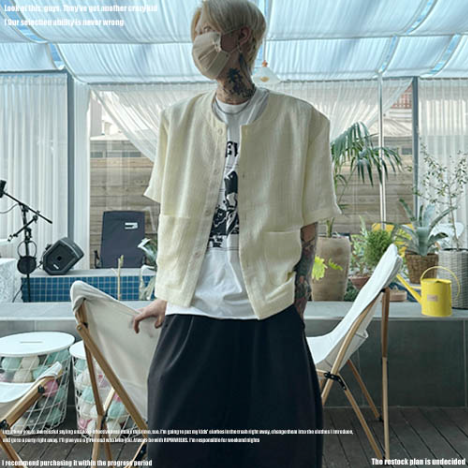 提花粗花呢短袖開衫