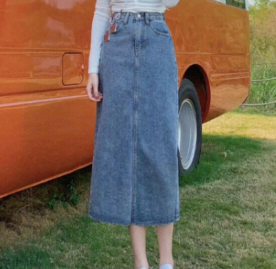 Hot selling back slit denim skirt [blue] [XS-2XL size] (please contact customer service to confirm the delivery size after placing the order)