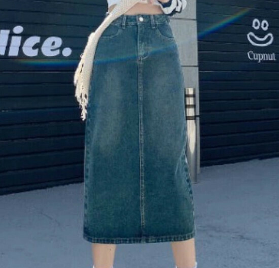 Hot Selling Back Slit Denim Skirt [Nostalgia Blue] [XS-2XL] (please contact customer service to confirm the delivery size after placing the order)