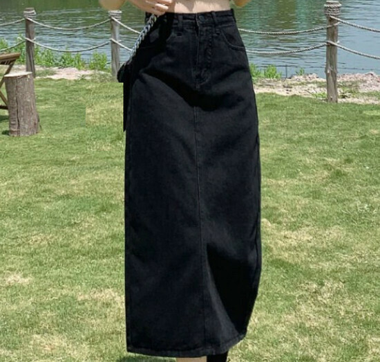 Hot selling back slit denim skirt [Black] [XS-2XL size] (please contact customer service to confirm the delivery size after placing the order)