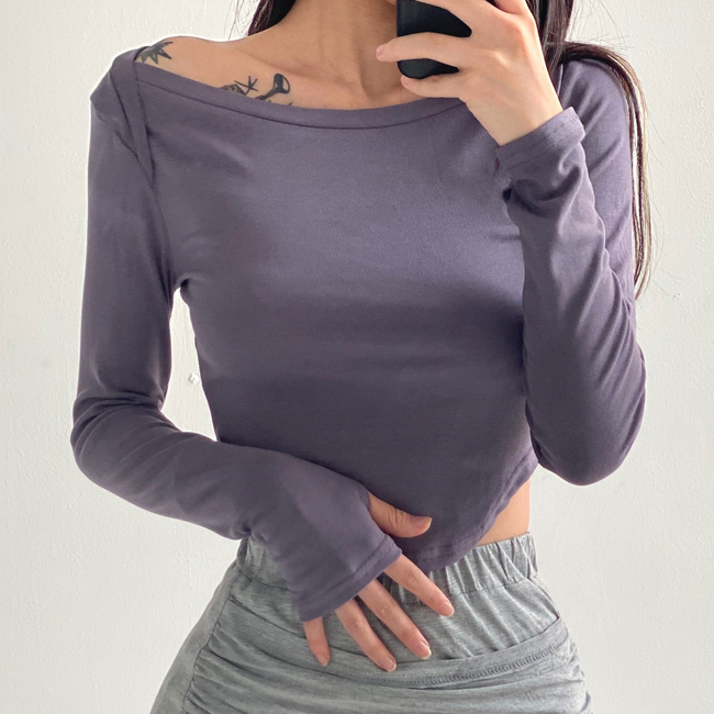 Hot selling one-shoulder long-sleeve thumb T-shirt (dark gray) (S/M size) (contact customer service after placing the order to confirm the delivery size)