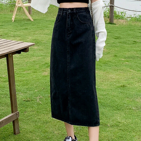 Hot selling A-line denim skirt [black gray] [XS-2XL size] (please contact customer service to confirm the delivery size after placing the order)