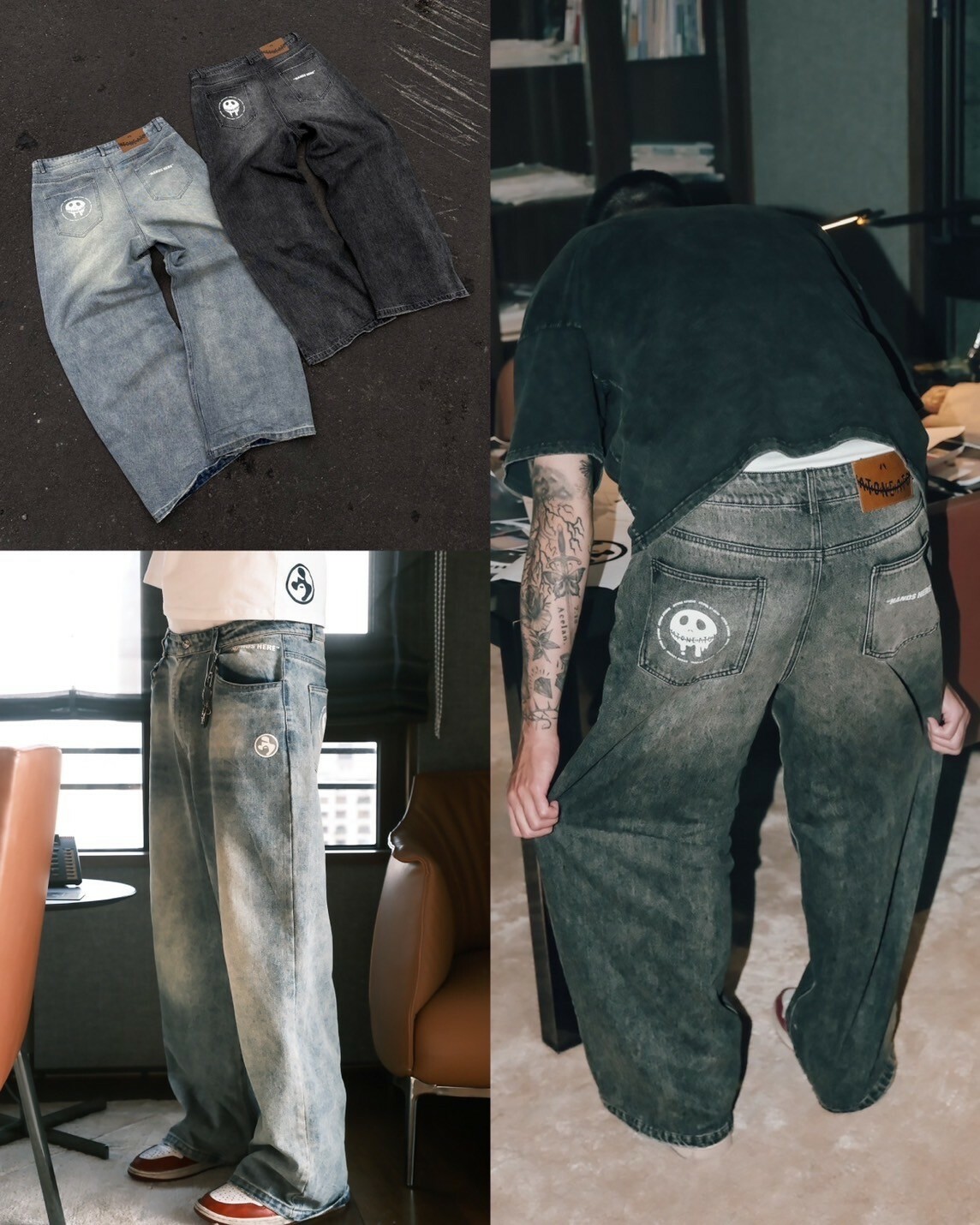 ATONE STUDIO 經典鬼臉Logo水洗闊腿牛仔褲 寬褲 落地褲 “BAGGY”  ATONE LABELBAGGY JEANS