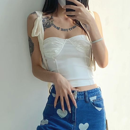 Hot selling off-the-shoulder strappy chiffon tube top (white) (S/M size) (contact customer service after placing the order to confirm delivery size)