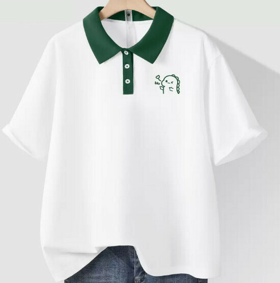 Hot selling pure cotton contrasting color polo shirt T-shirt [white (love dragon chest logo)] [S-2XL size] (please contact customer service to confirm the delivery size after placing the order)