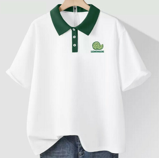 Hot selling pure cotton contrasting color polo shirt T-shirt [white (lemon chest logo)] [S-2XL size] (please contact customer service to confirm the delivery size after placing the order)