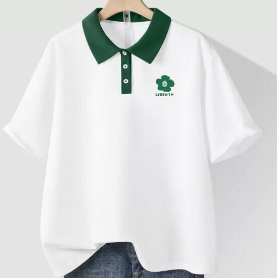 Hot selling pure cotton contrasting color polo shirt T-shirt [white (fresh flower chest logo)] [S-2XL size] (please contact customer service to confirm the delivery size after placing the order)