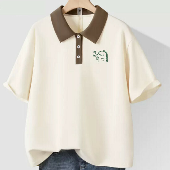 Hot selling pure cotton contrasting color polo shirt T-shirt [milk white (love dragon chest logo)] [S-2XL size] (please contact customer service to confirm the delivery size after placing the order)