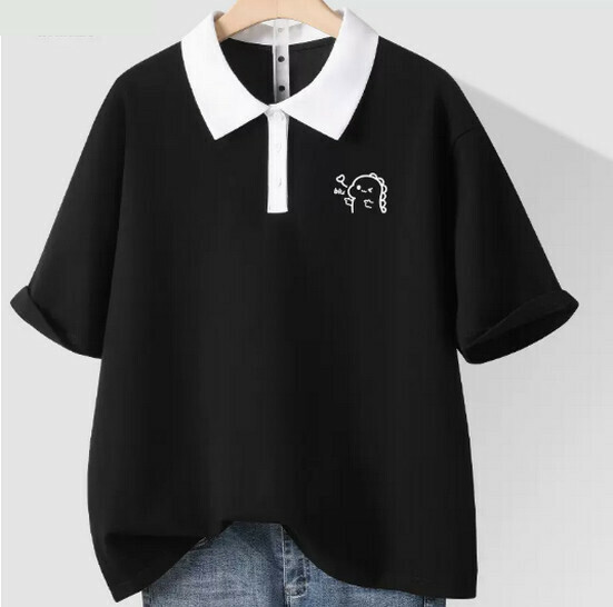 Hot selling pure cotton contrasting color polo shirt T-shirt [black (love dragon chest logo)] [S-2XL size] (please contact customer service to confirm the delivery size after placing the order)