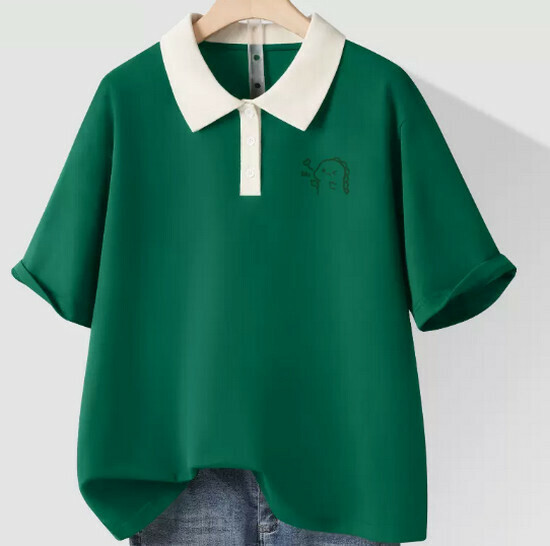 Hot selling pure cotton contrasting color polo shirt T-shirt [green (love dragon chest logo)] [S-2XL size] (please contact customer service to confirm the delivery size after placing the order)