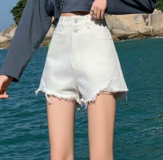 Hot selling denim ripped shorts [White] [S-2XL size] (please contact customer service to confirm the delivery size after placing the order)
