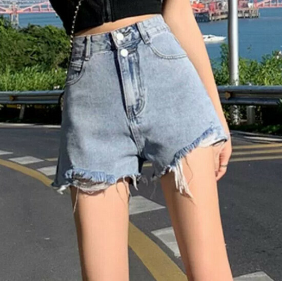 Hot selling denim ripped shorts [retro blue] [S-2XL size] (please contact customer service to confirm the delivery size after placing the order)