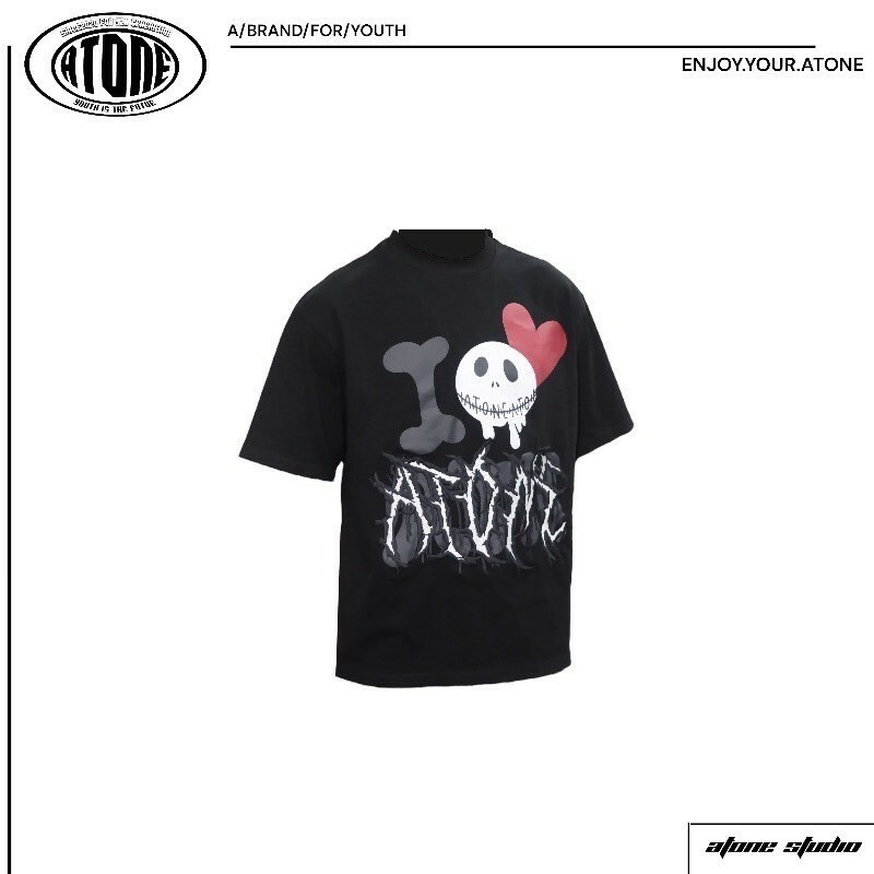 ATONE STUDIO 經典鬼臉Logo 重工刺繡貼布短袖 T 小破壞 工藝款 “I LOVE ATN CHAOS VERSION”