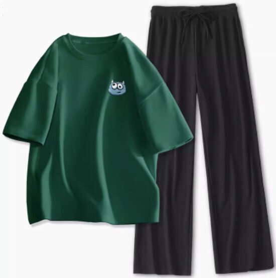 Hot selling short-sleeved ice silk suit [dark green (ugly) + black pants] [S-XL size] (please contact customer service to confirm the delivery size after placing the order)