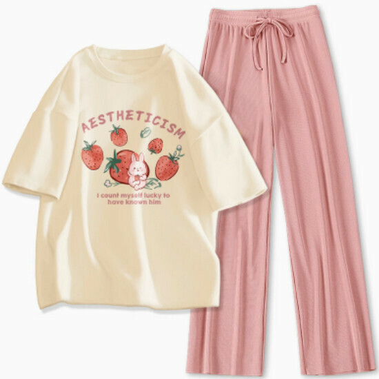 Hot-selling sports and leisure suit [Milk White (Sweetberry Rabbit) + Pink Pants] [S-XL Size] (please contact customer service to confirm the delivery size after placing the order)